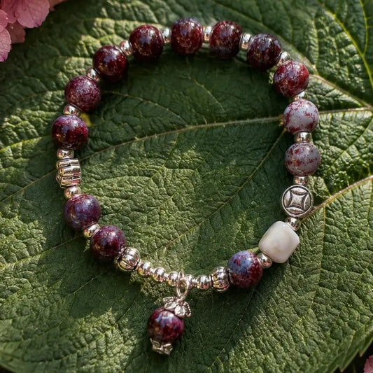 Ceramic Beads Bracelet with Charm - Burgundy