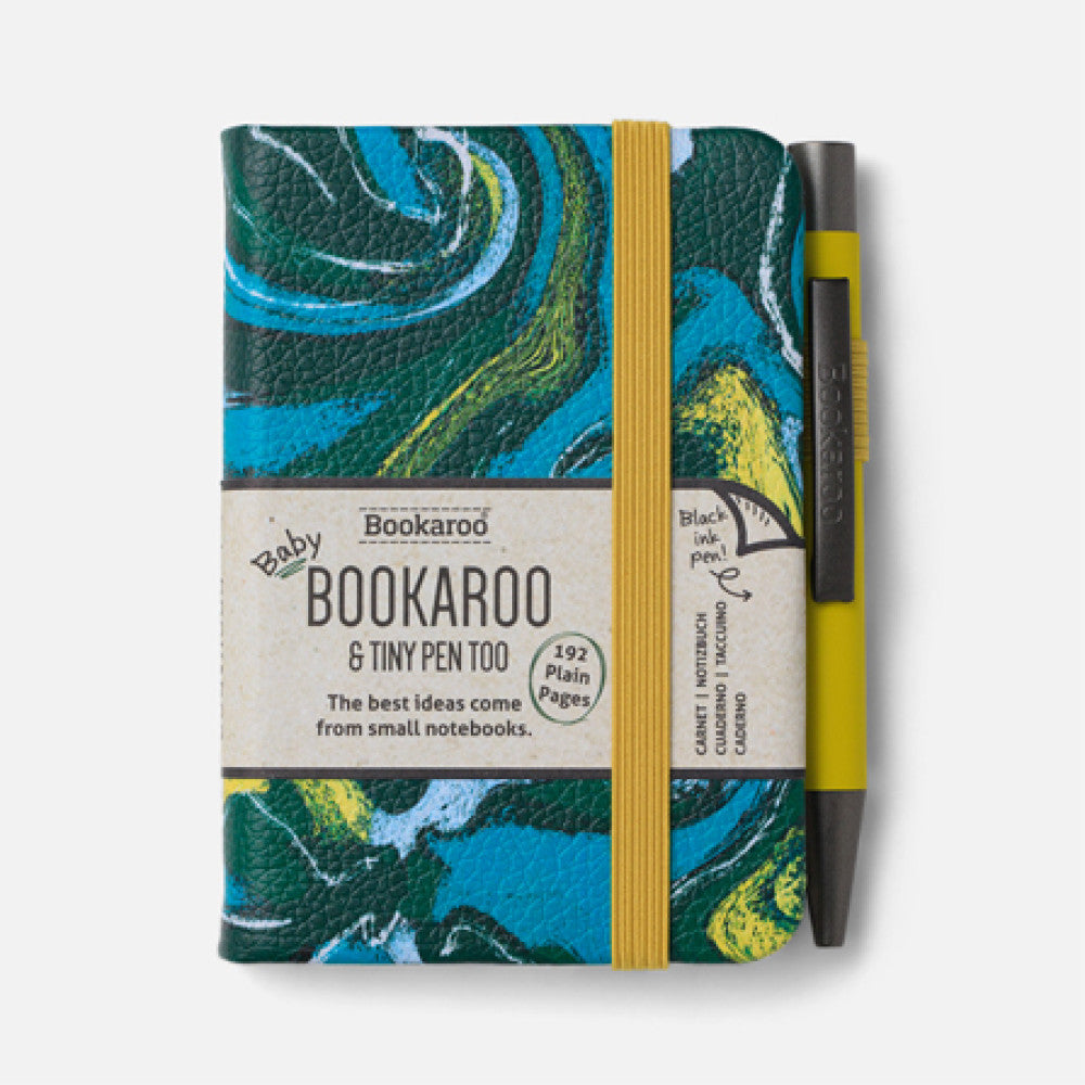 Bookaroo - A7 Baby Notebook & Pen - Forest & Chartreuse - Marble