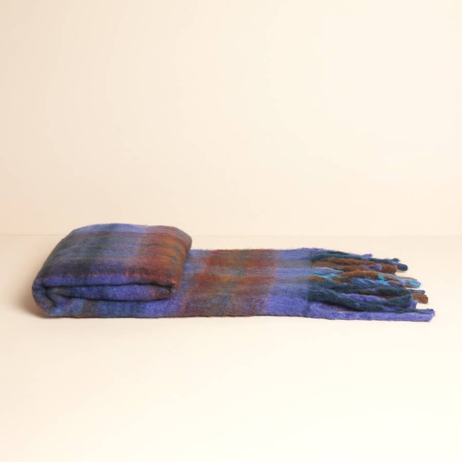 Blue and Brown Tartan Winter Scarf