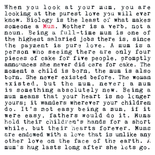 Mum Birthday Card or Mother's Day Card With Heartfelt Quotes