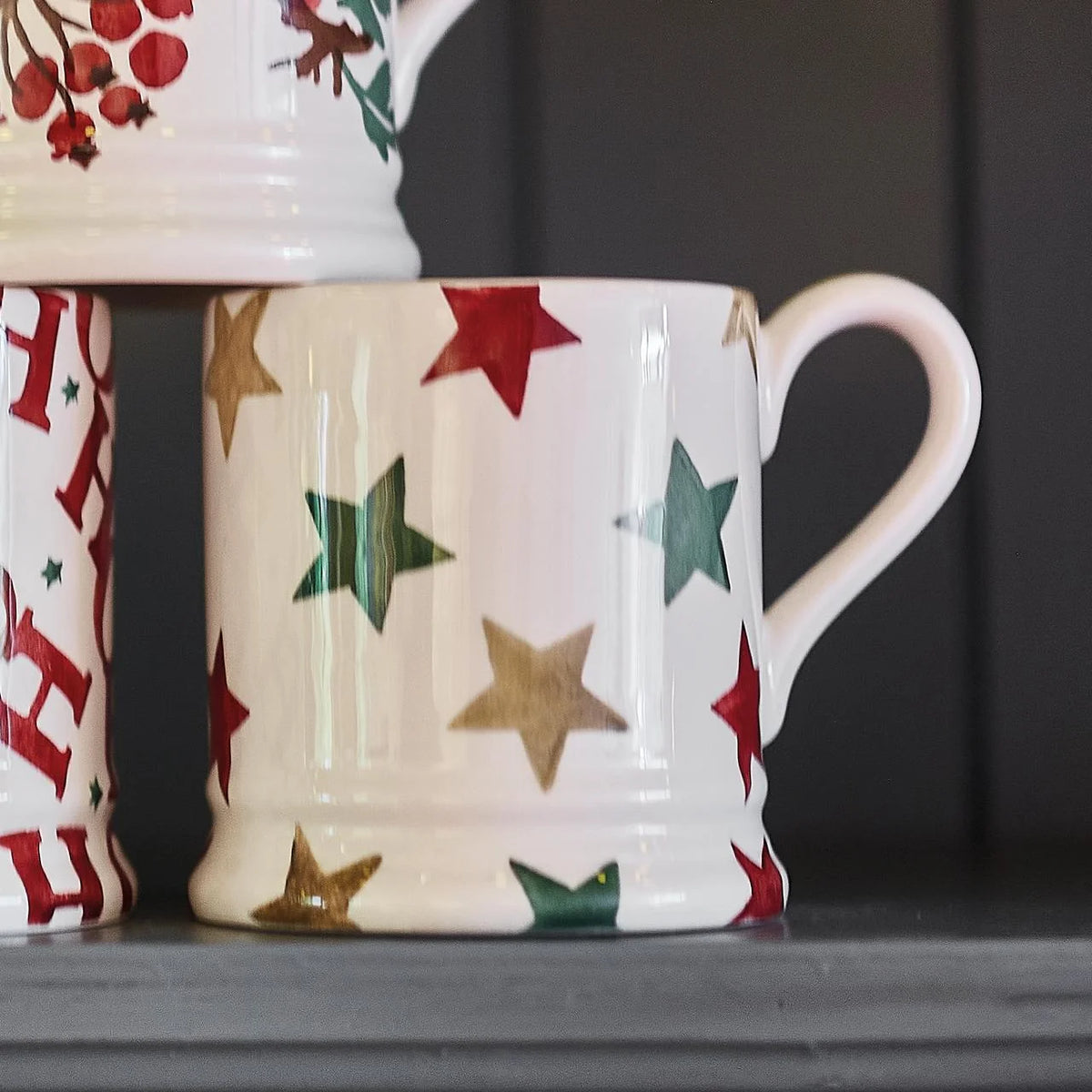 Emma Bridgewater Red, Green and Gold Stars 1/2 Pint Mug