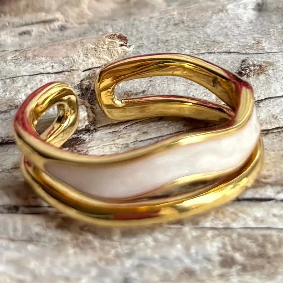 14ct Gold Plated Gold & Ivory Oil Drip Adjustable Ring