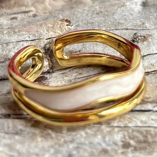 14ct Gold Plated Gold & Ivory Oil Drip Adjustable Ring
