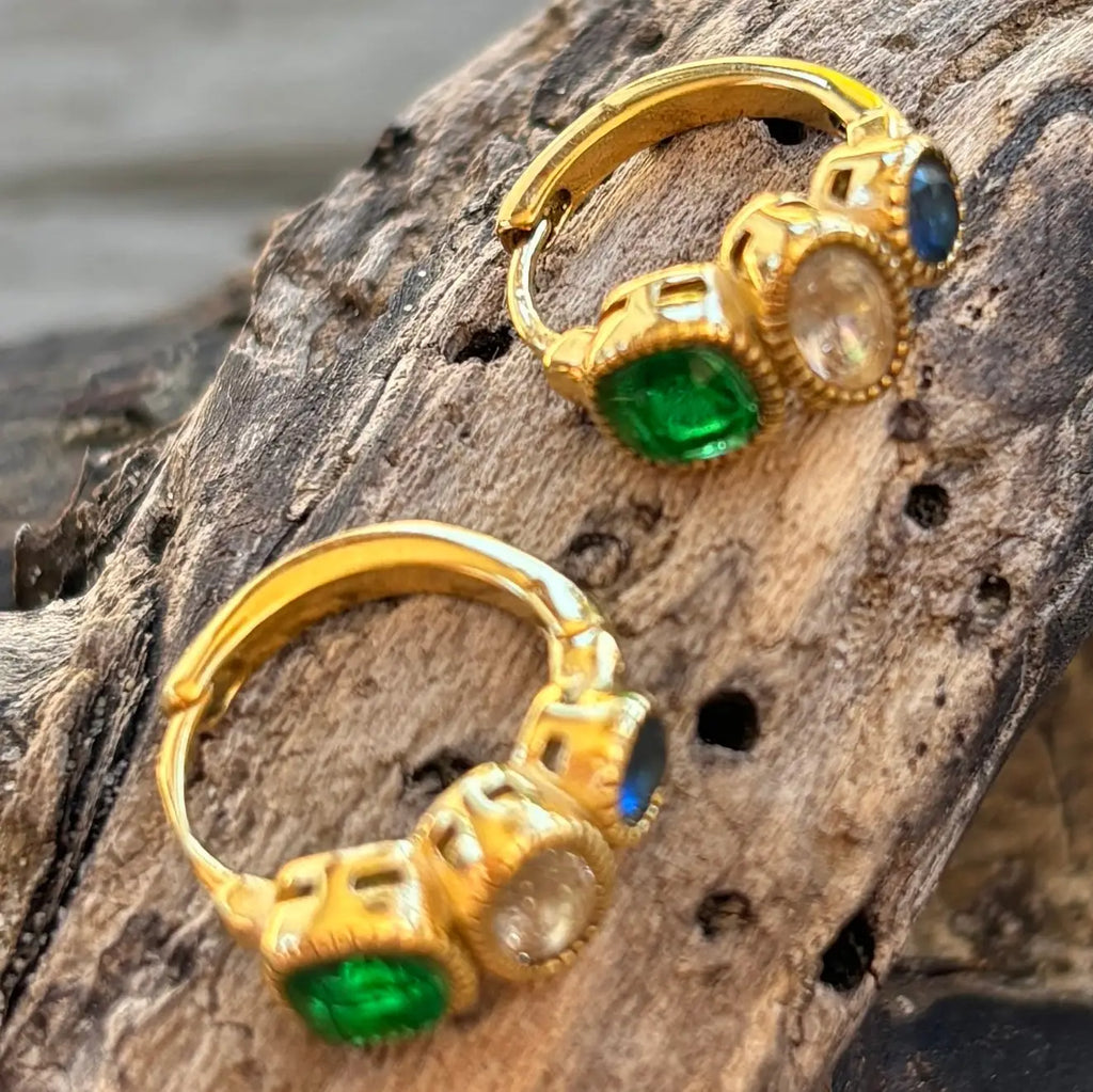 18ct Gold Plated Blue Green Cubic Zirconia Huggie Earrings