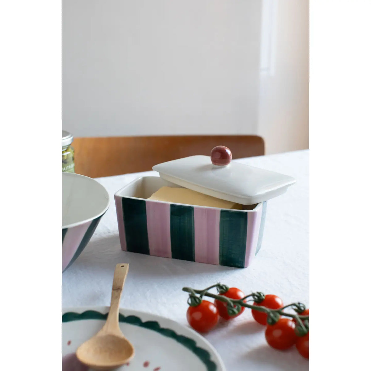 Lilac/Teal Stripe Butter Dish