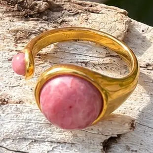 18ct Gold Plated Rhodochrosite Open Top Ring