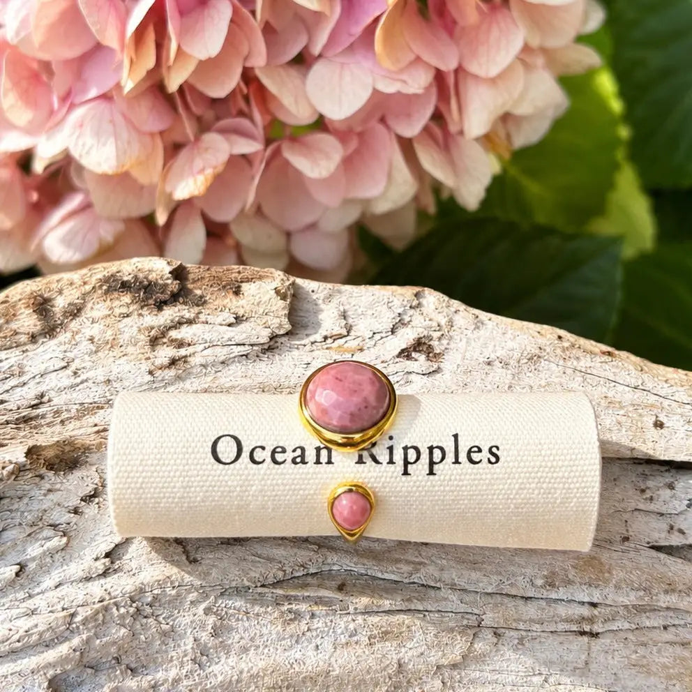 18ct Gold Plated Rhodochrosite Open Top Ring
