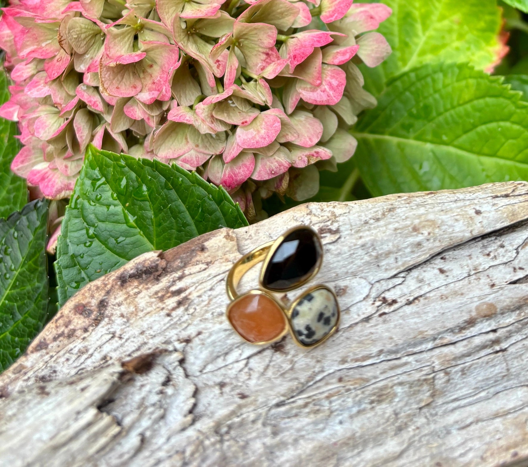 18ct Gold Plated Trio Stone Statement
