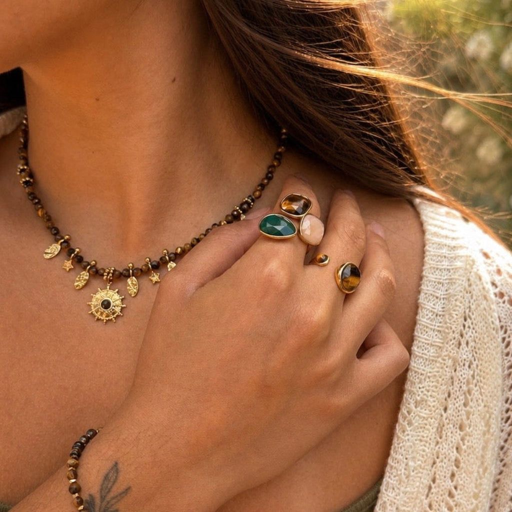 18ct Gold Plated Trio Gemstone Statement Ring