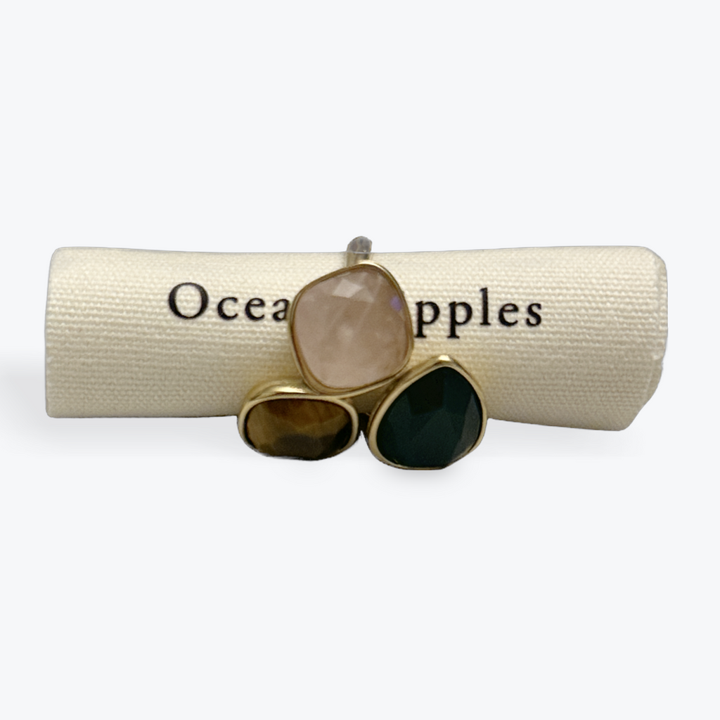 18ct Gold Plated Trio Gemstone Statement Ring