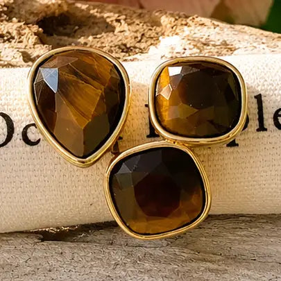18ct Gold Plated Three Stone Tiger's Eye Ring