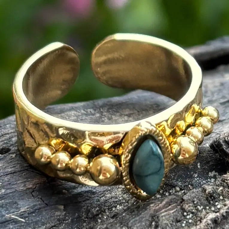 18ct Gold Plated African Turquoise Adjustable Ring