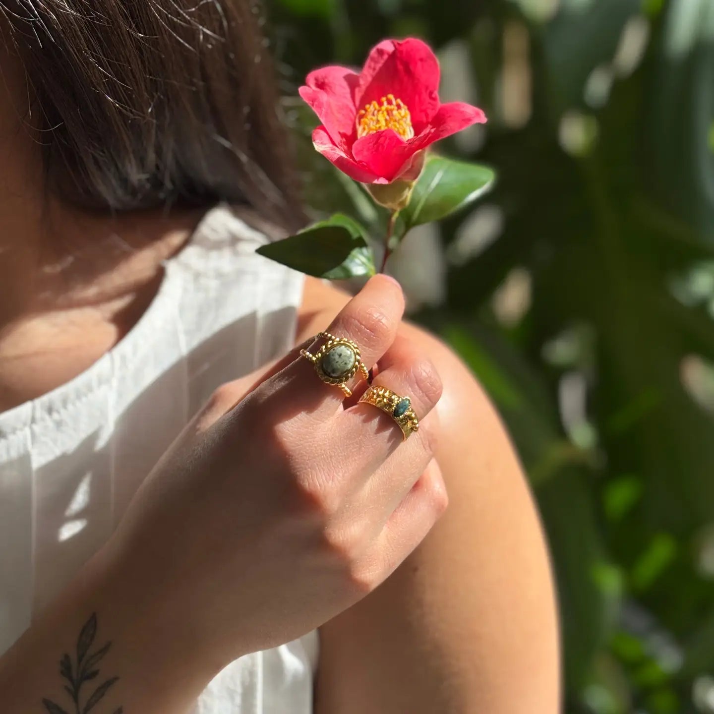 18ct Gold Plated African Turquoise Adjustable Ring