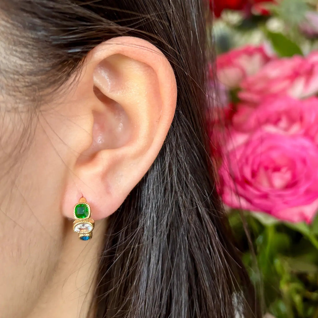 18ct Gold Plated Blue Green Cubic Zirconia Huggie Earrings