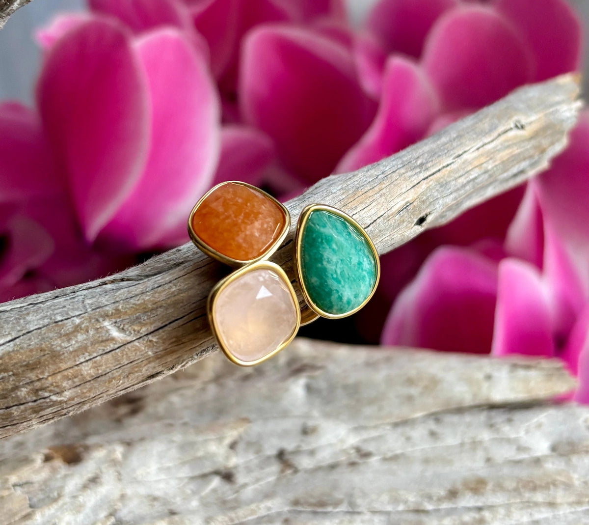18Ct Gold Plated Faceted Natural Stone Ring - Rose Quartz