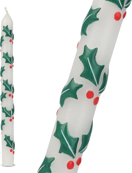 Hand Painted 3D Holly Dinner Candle 28cm