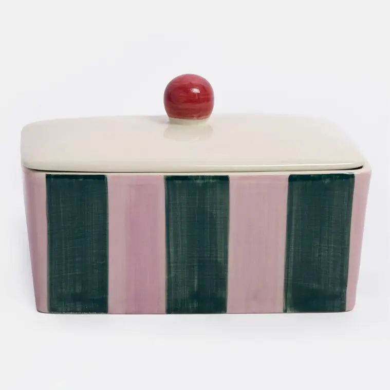 Lilac/Teal Stripe Butter Dish