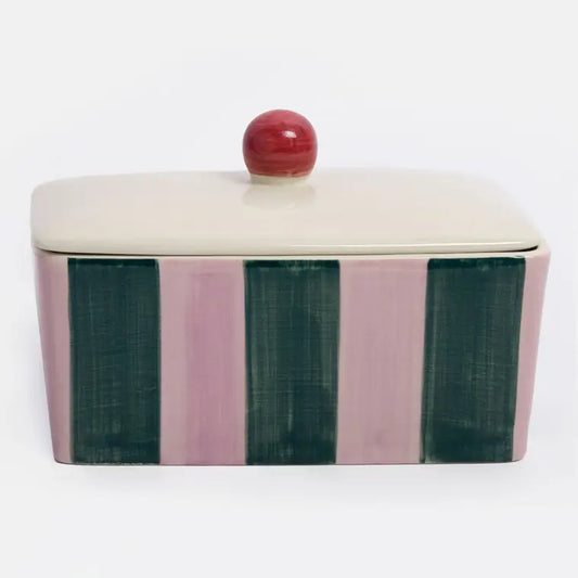 Lilac/Teal Stripe Butter Dish