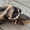 14ct Gold Plated Fresh Water Pearl Moonstone Elastic Bracelet