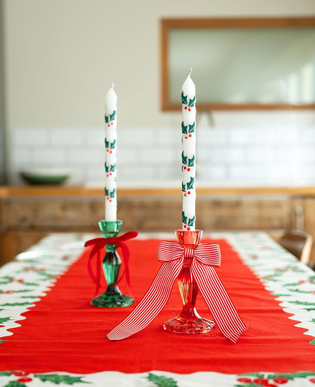 Hand Painted 3D Holly Dinner Candle 28cm