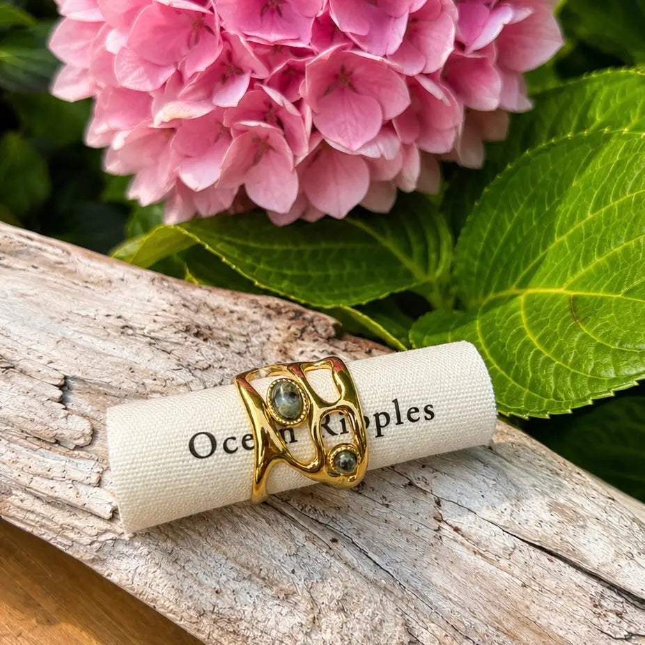 18ct Gold Plated African Turquoise Cage Ring