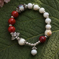 Ceramic Beads Bracelet with Charm - Cranberry & Ivory
