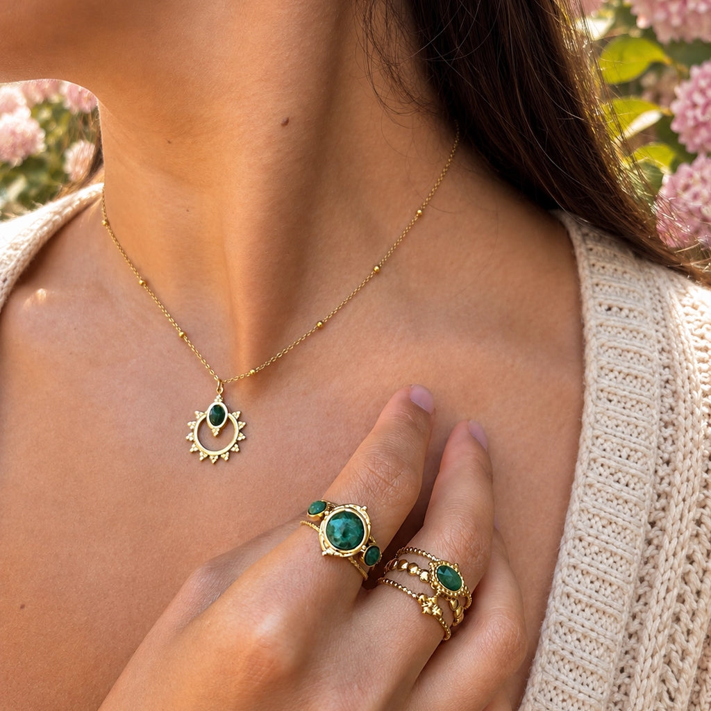 18ct Gold Plated African Jade Triple Stone Ring