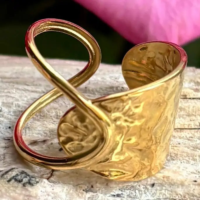 18ct Gold Plated Hammered Crossover Adjustable Ring