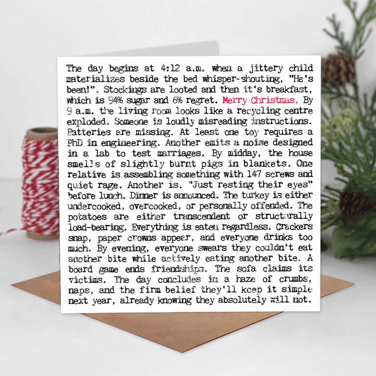 Christmas Card, Funny Typical Christmas Day Rundown - Wordy Card