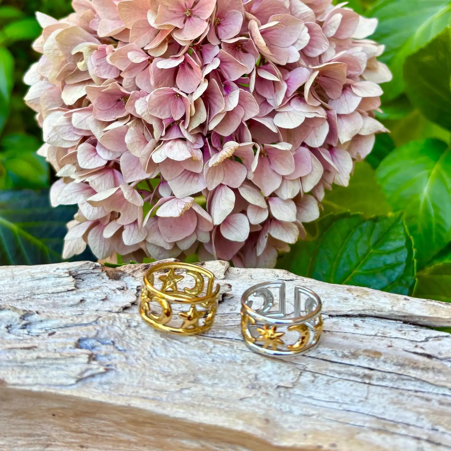 18ct Gold Plated Sun & Moon Ring - Available in Two Tone Gold and Silver
