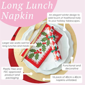 Holly Long Lunch Paper Napkins