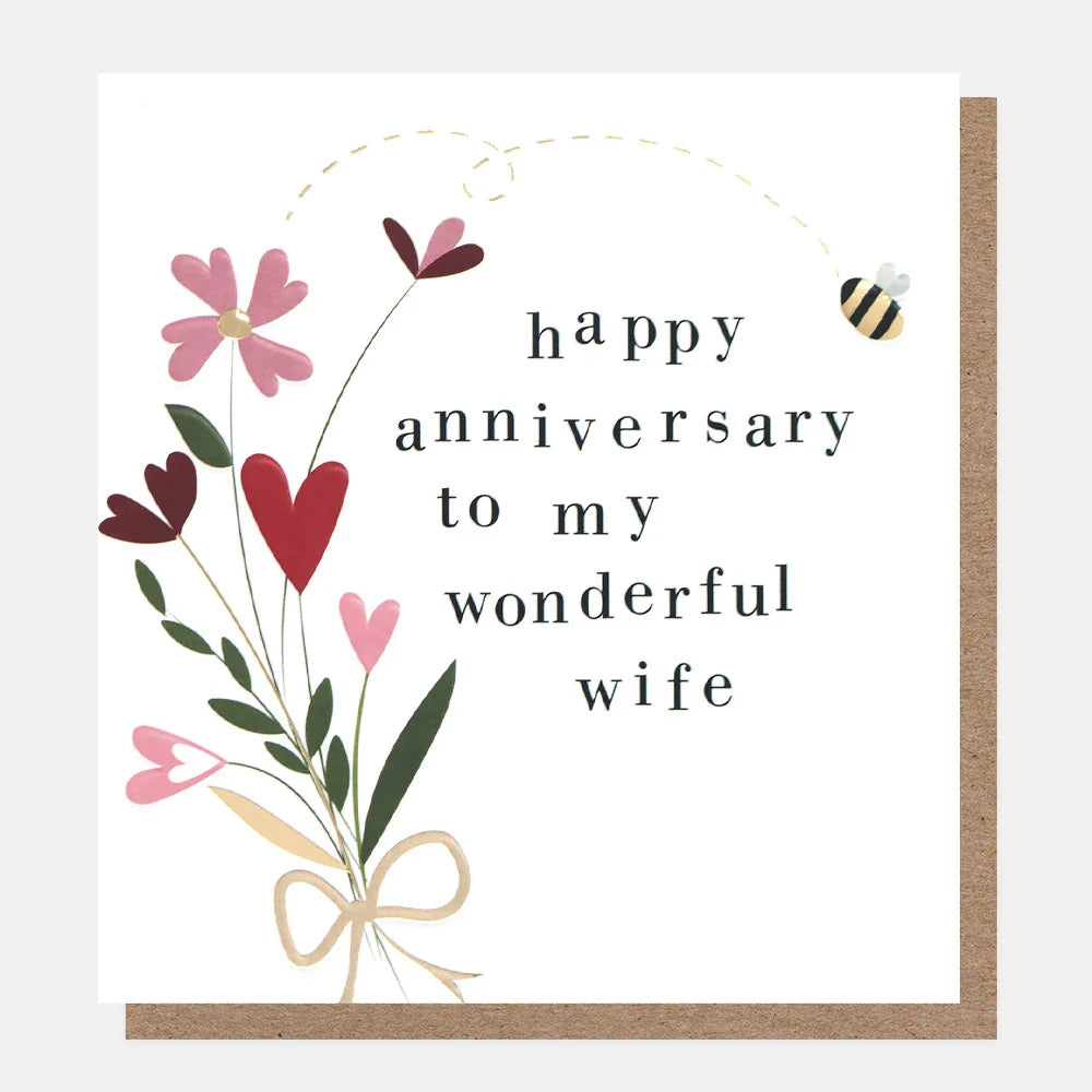 Bee & Flowers Wonderful Wife Anniversary Card