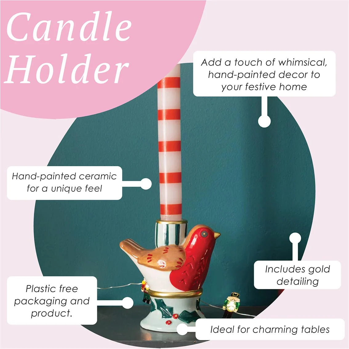 Hand-Painted Robin Candle Holder