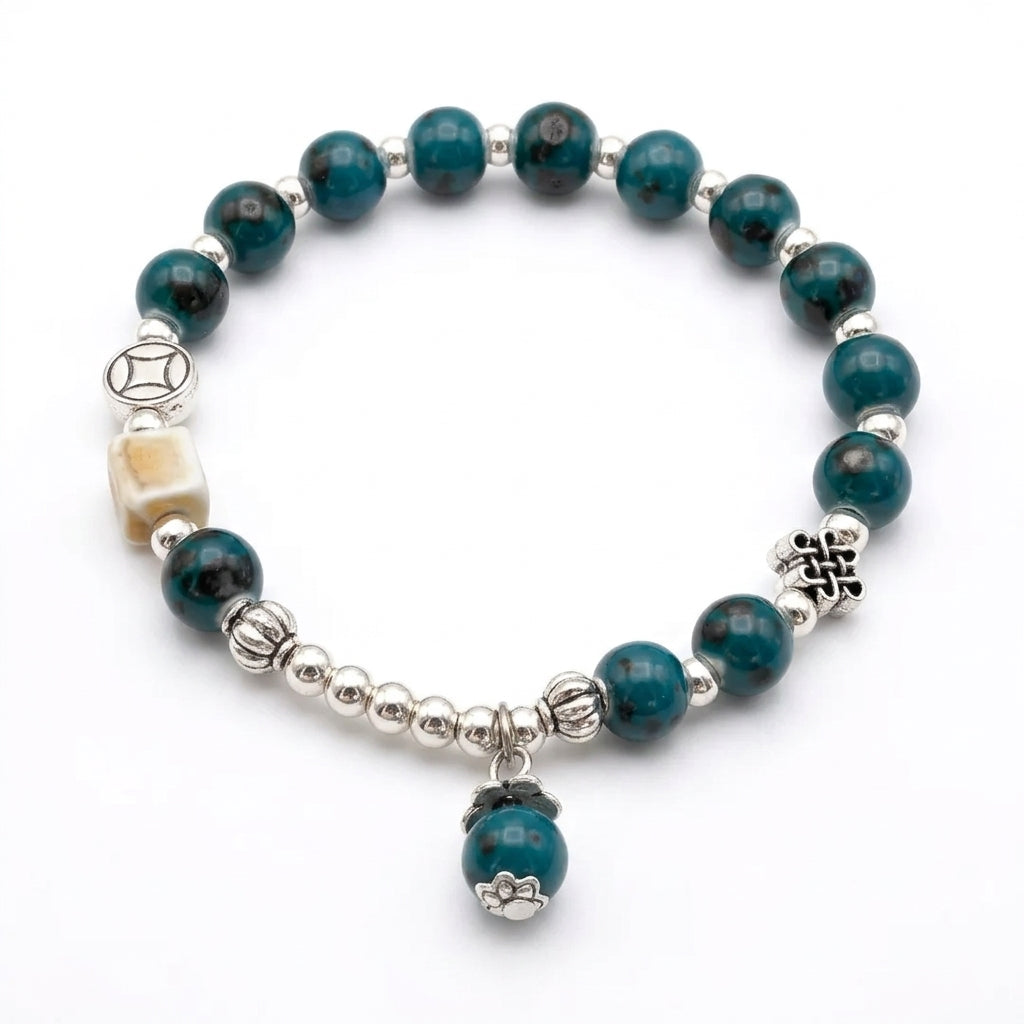 Ceramic Beads Bracelet with Charm - Teal