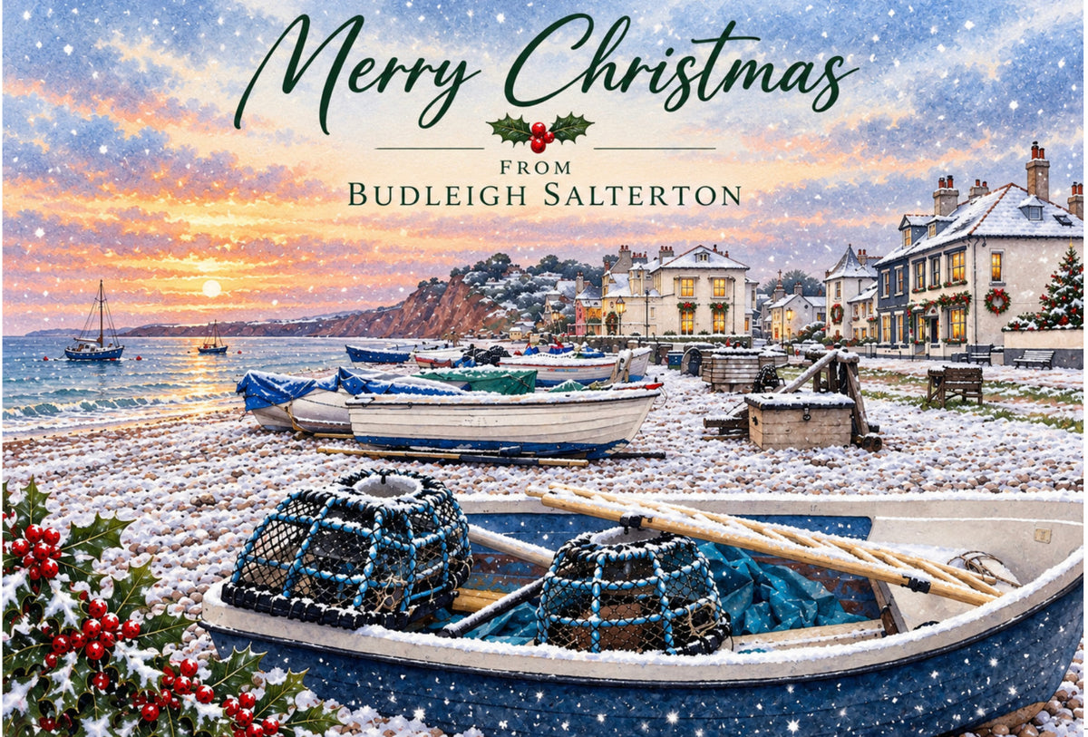 Budleigh Salterton Christmas Fishing Boats - Greeting Card