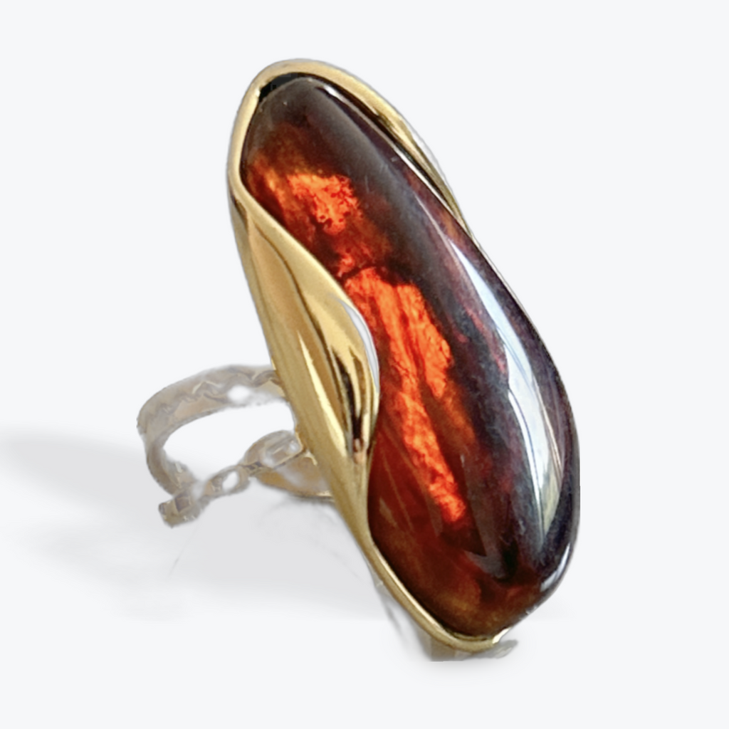 18ct Gold Plated Resin Statement Ring - Amber