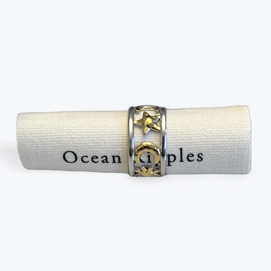 18ct Gold Plated Sun & Moon Ring - Available in Two Tone Gold and Silver