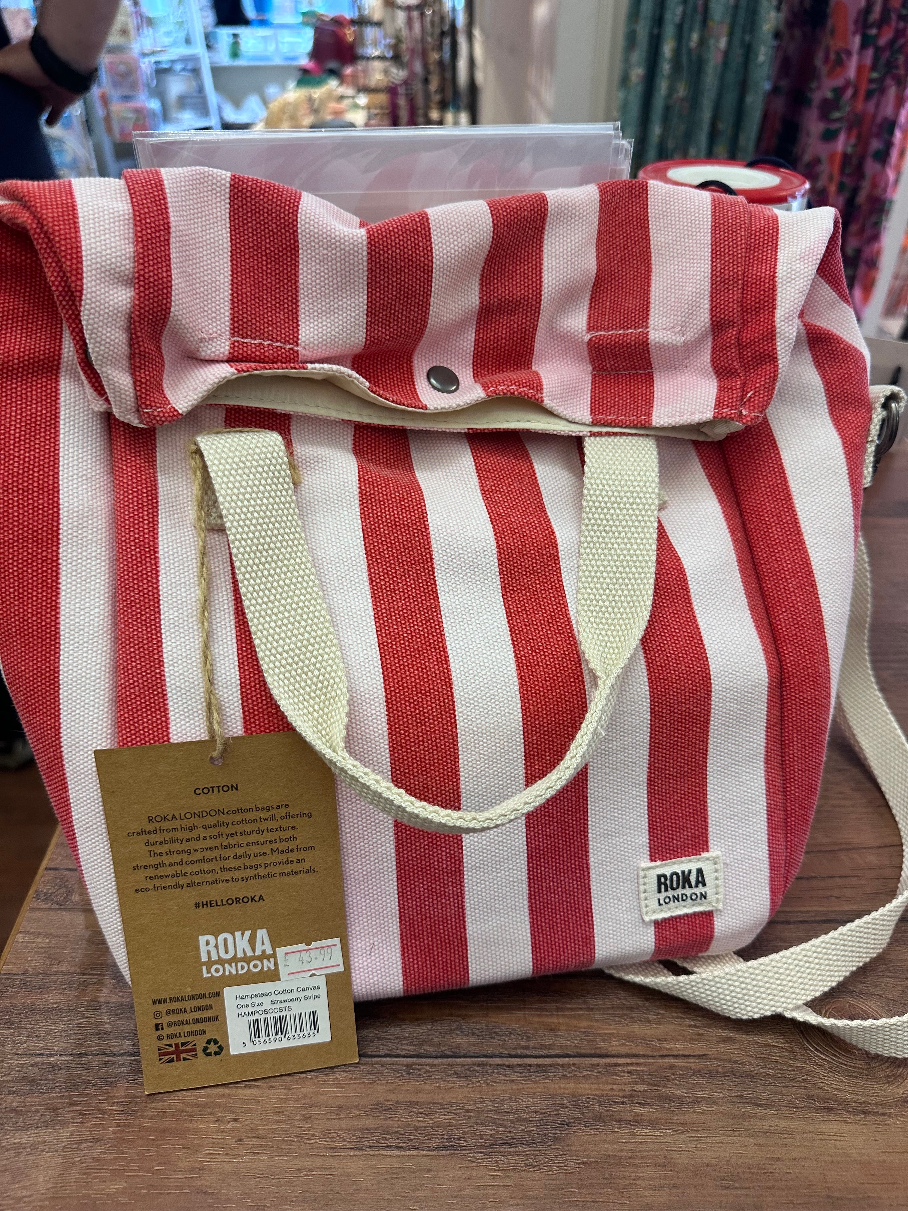 Roka Hampstead Lunch Bag in Strawberry Stripe Cotton Canvas