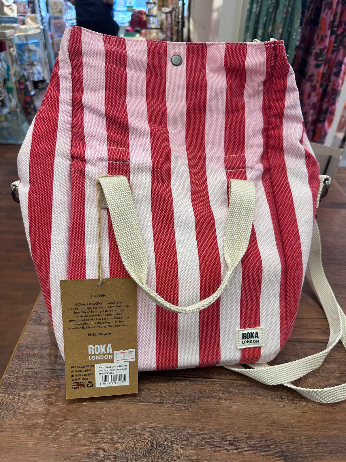 Roka Hampstead Lunch Bag in Strawberry Stripe Cotton Canvas