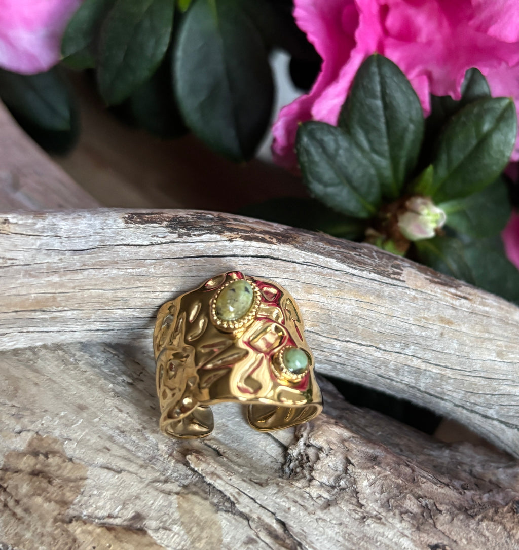 18ct Gold Plated African Turquoise Hammered Ring