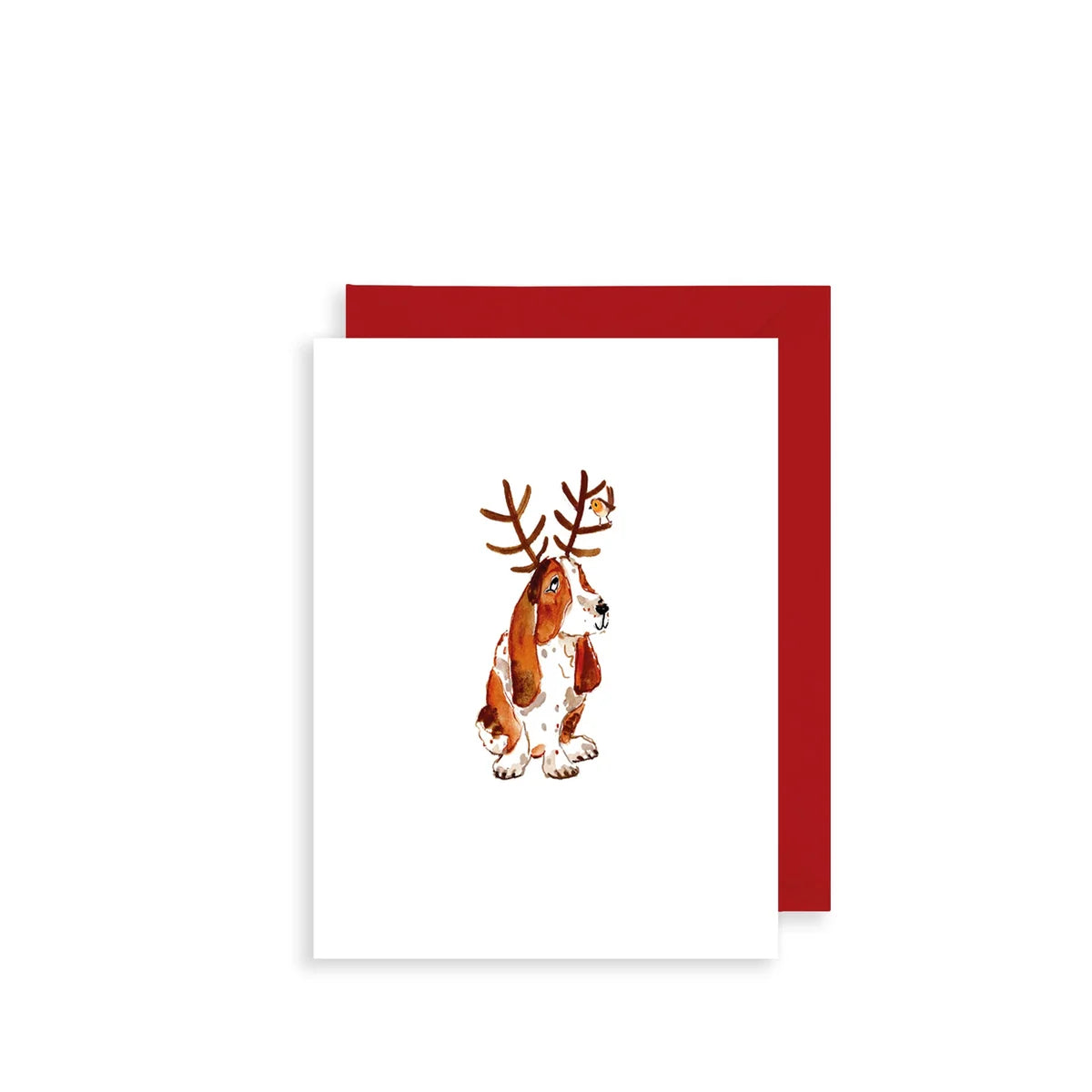 Basset Hound & Robin Mini Christmas Card