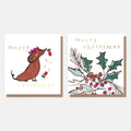 Sausage Dog & Holly Mixed Charity Christmas Cards Pack of 8