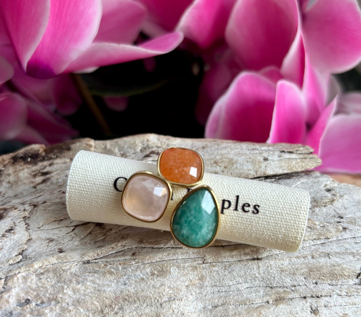 18Ct Gold Plated Faceted Natural Stone Ring - Rose Quartz