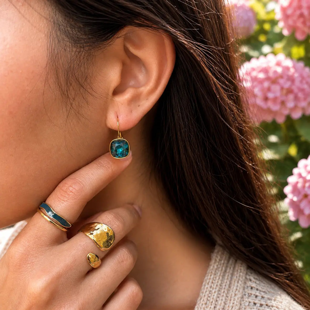 14ct Gold Plated Teal Ocean Wave Ring
