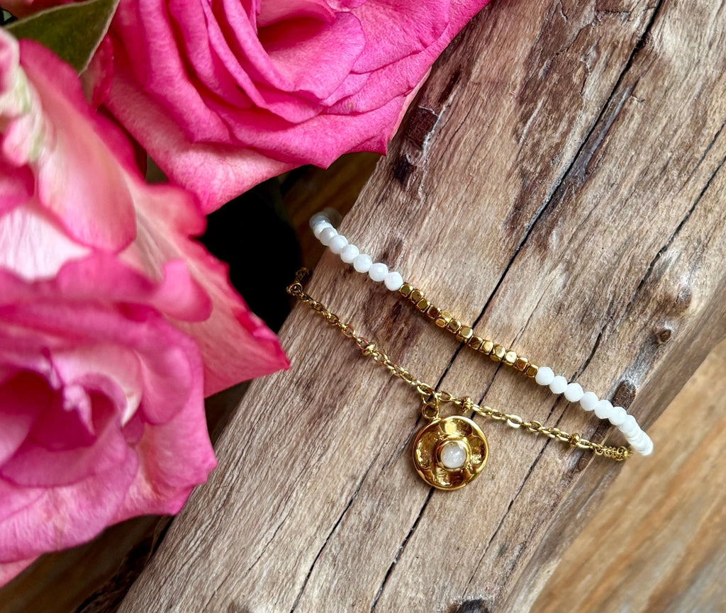 18ct Gold Plated Mother of Pearl Gold Disc Bracelet