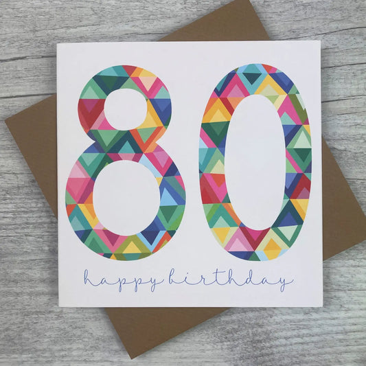 Age 80 Birthday Card - Illustrated Numbers