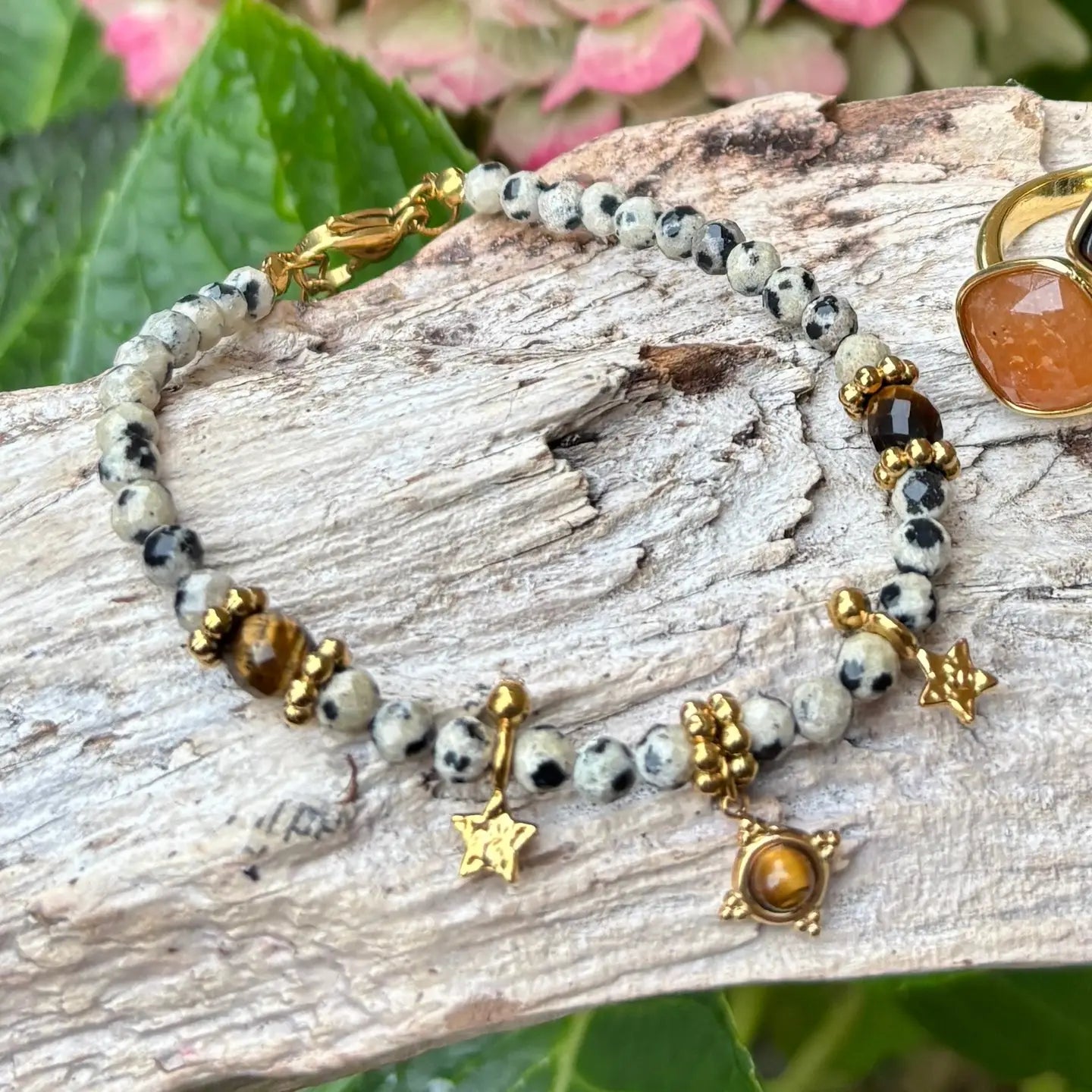 18ct Gold Plated Dalmatian Jasper Bracelet