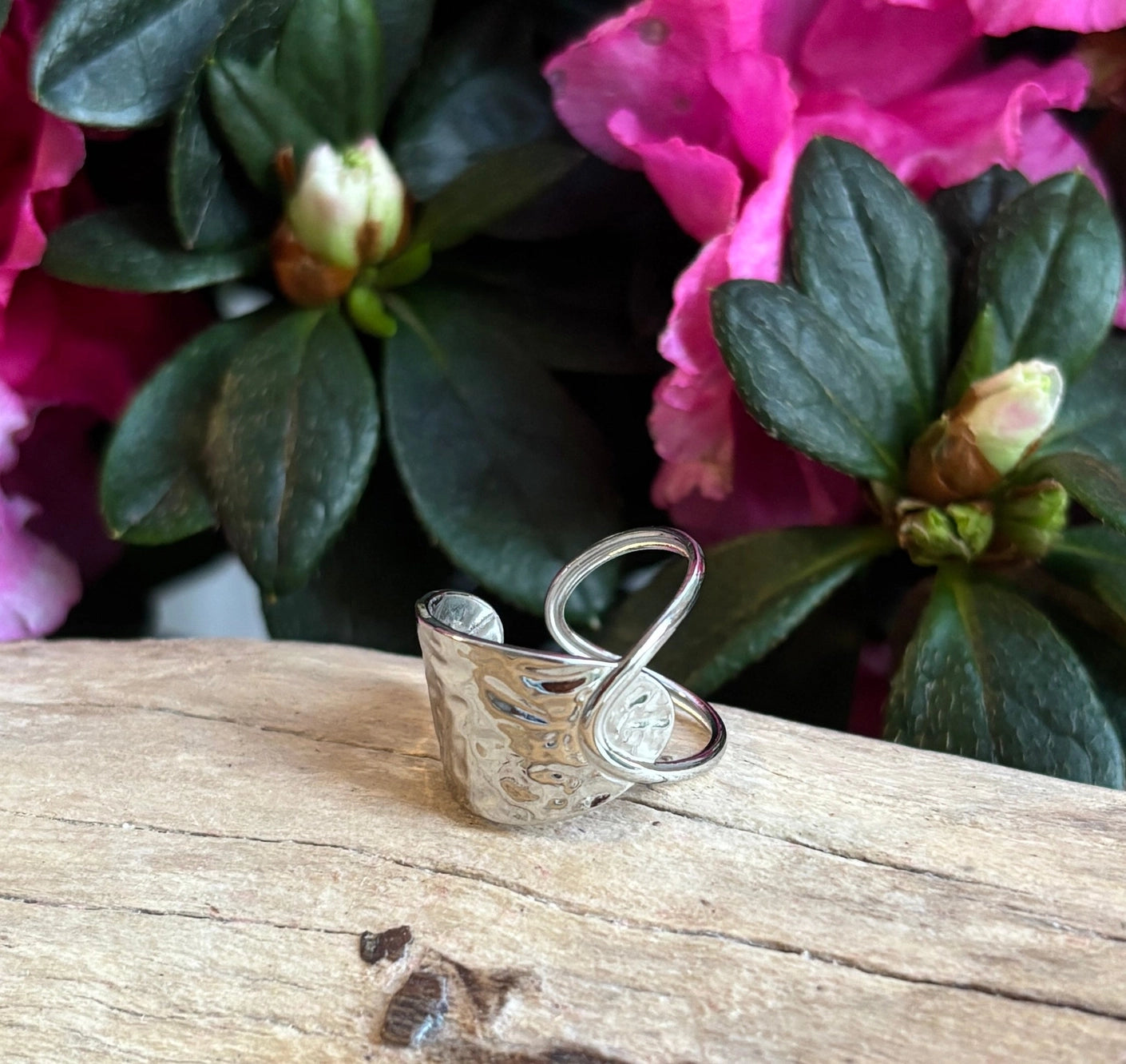 18ct Gold Plated Hammered Crossover Adjustable Ring - Available in Silver