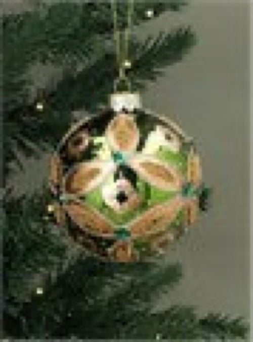 Bauble - Green & Gold Beaded Trellis with Jewels