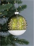 Bauble - Mottled Green & White Sparkling with Tree